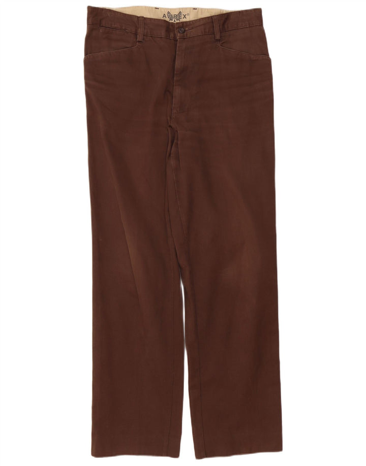 AVIREX Mens Straight Casual Trousers W32 L30 Brown Cotton