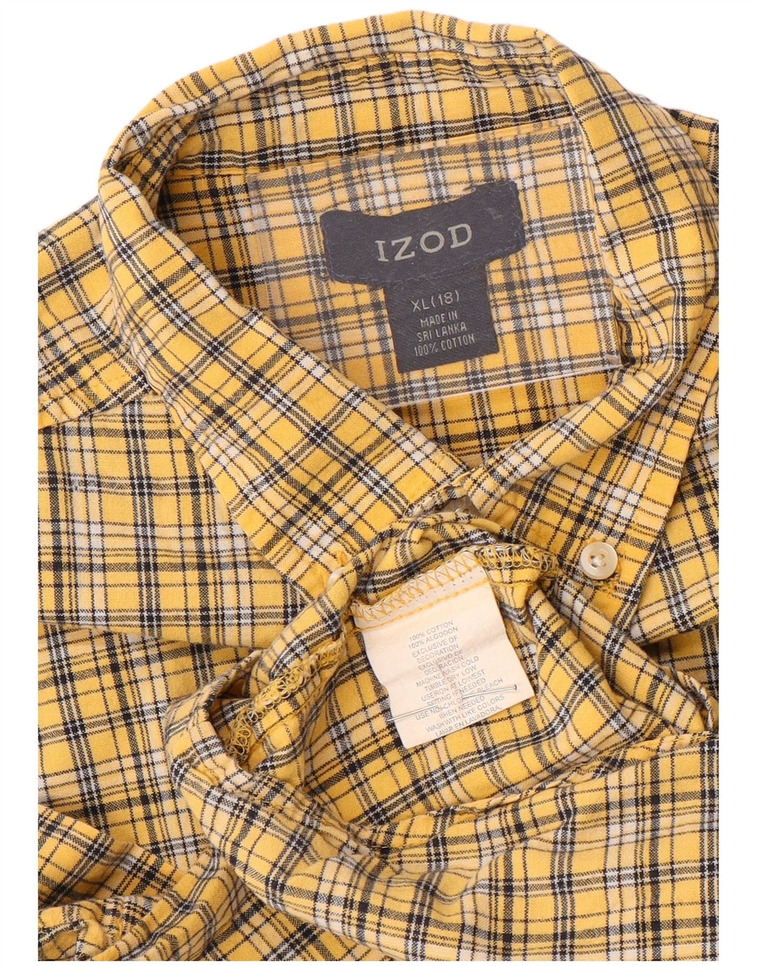 IZOD Boys Short Sleeve Shirt 15-16 Years XL Yellow Check Cotton