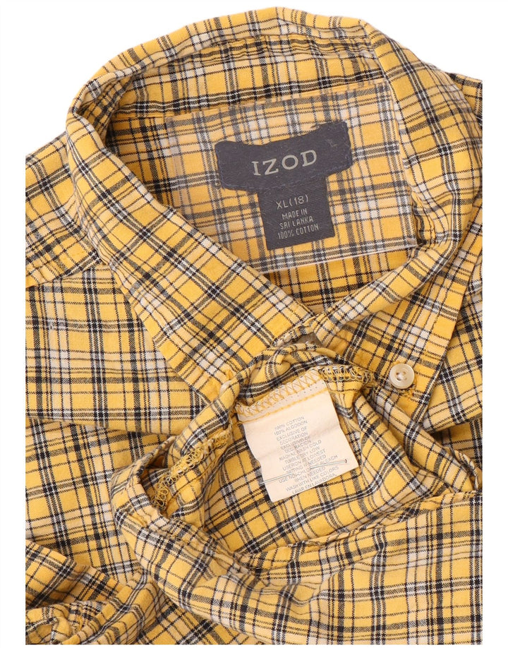 IZOD Boys Short Sleeve Shirt 15-16 Years XL Yellow Check Cotton