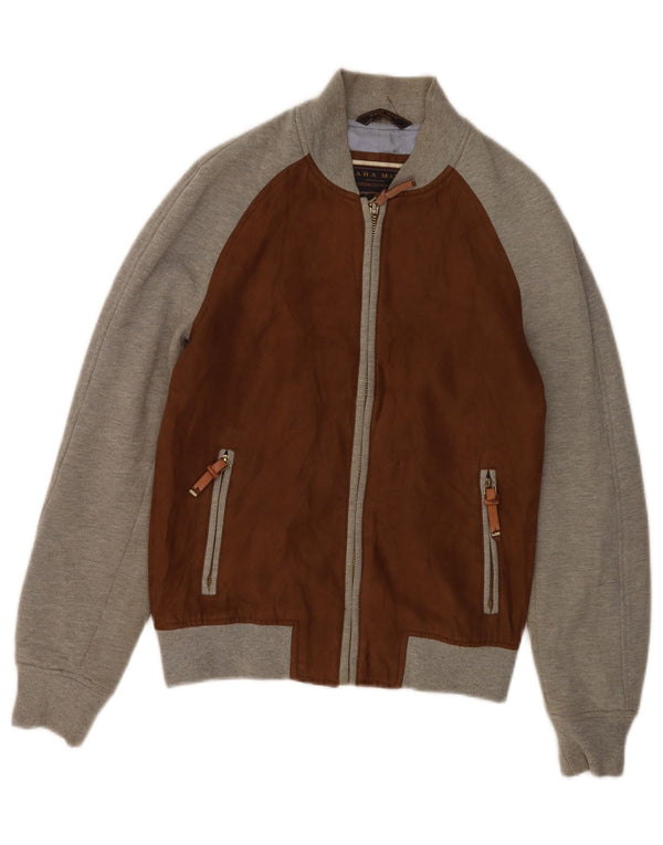 Zara Mens Bomber Jacket UK 38 Medium Brown Colourblock Polyester