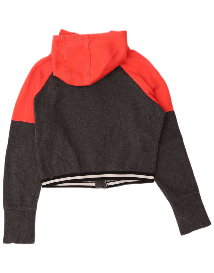 ELLESSE Womens Oversized Crop Zip Hoodie Sweater UK 6 XS Grey Colourblock