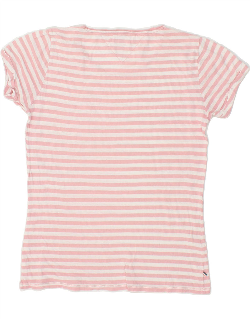 TOMMY HILFIGER Womens T-Shirt Top UK 12 Medium Pink Striped Cotton | Vintage Tommy Hilfiger | Thrift | Second-Hand Tommy Hilfiger | Used Clothing | Messina Hembry 