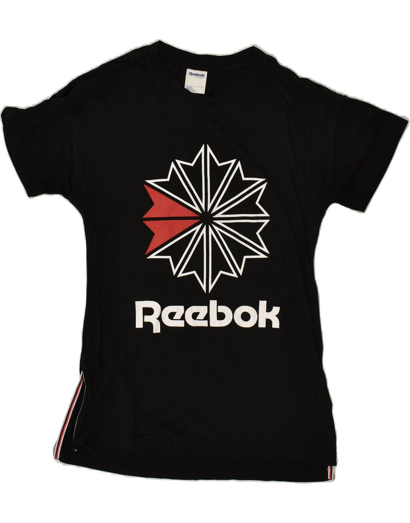 REEBOK Womens Classic Graphic T-Shirt Top UK 14 Medium Black Cotton | Vintage Reebok | Thrift | Second-Hand Reebok | Used Clothing | Messina Hembry 