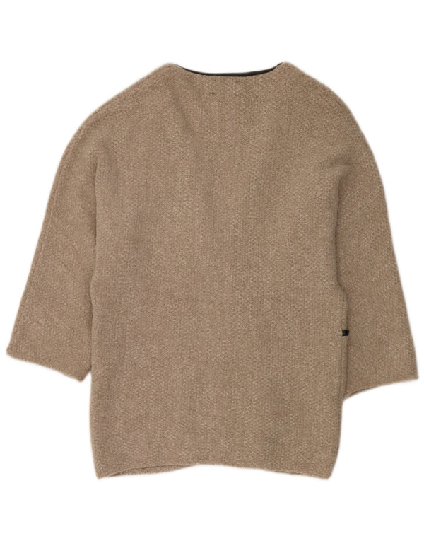 Zara Womens Longline Open Cardigan Sweater UK 14 Medium Beige Acrylic