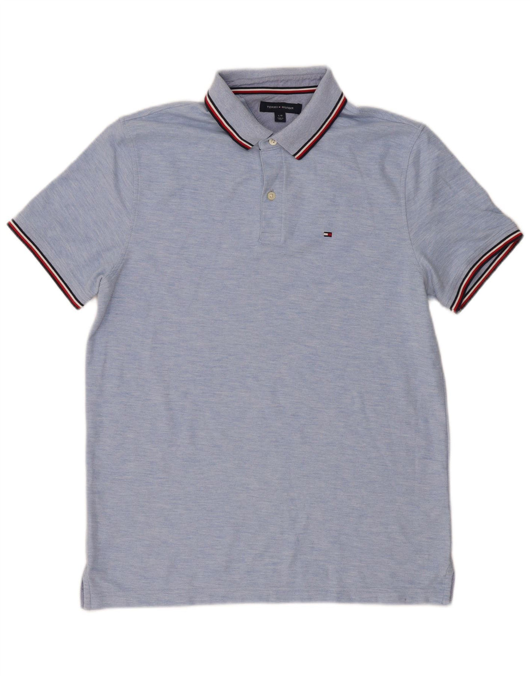 Tommy Hilfiger Mens Polo Shirt Large Blue Flecked Cotton