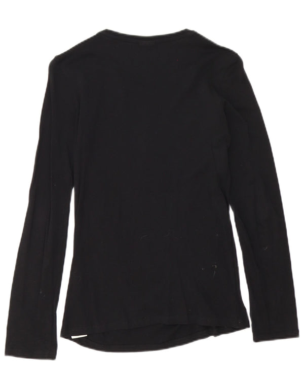 Diesel Womens Graphic Top Long Sleeve UK 8 Small Black Cotton