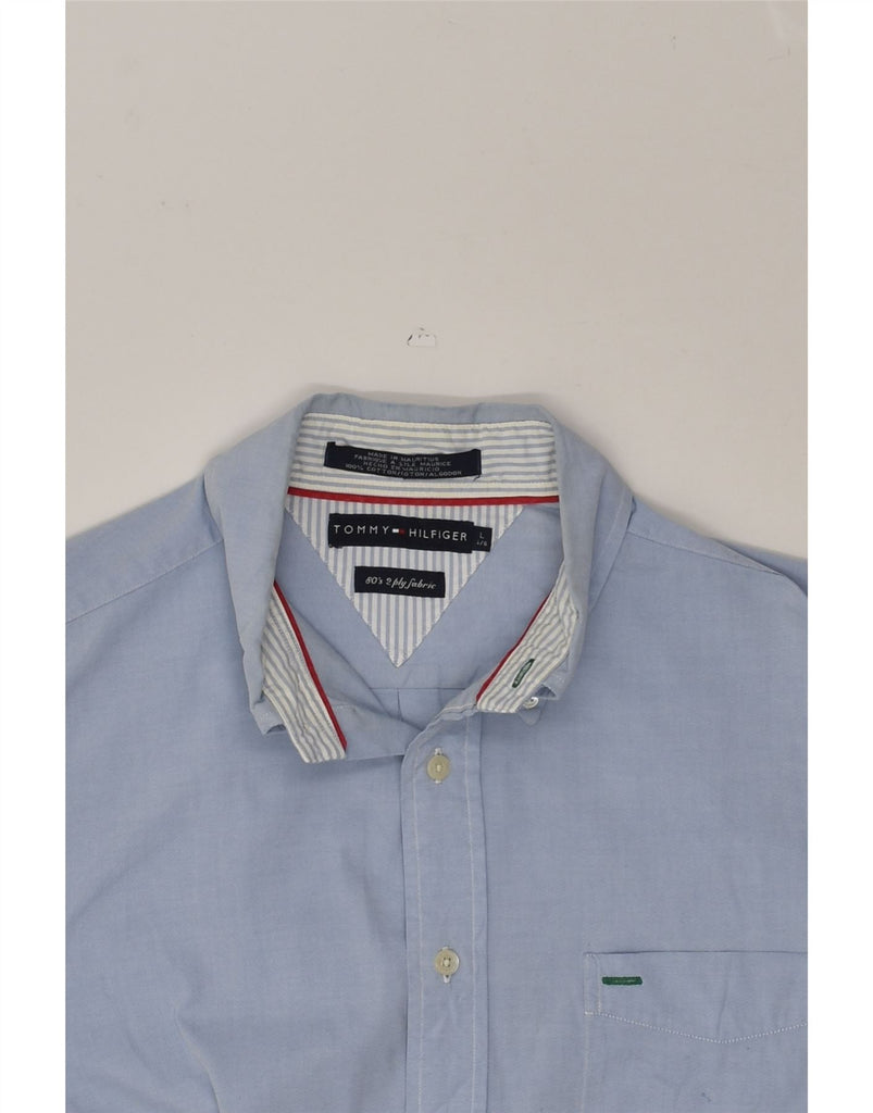 TOMMY HILFIGER Mens 80's 2 ply fabric Shirt Large Blue Cotton | Vintage Tommy Hilfiger | Thrift | Second-Hand Tommy Hilfiger | Used Clothing | Messina Hembry 