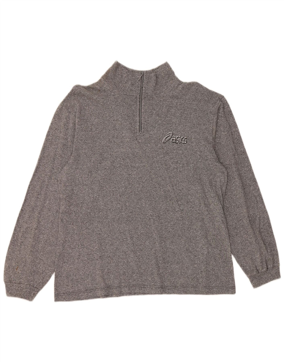 Asics Mens Zip Neck Jumper Sweater Medium Grey Flecked Cotton