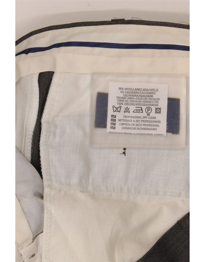 Marks & Spencer Mens Straight Suit Trousers W36 L31 Grey Herringbone Wool