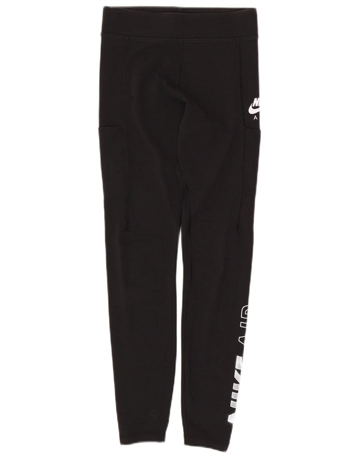 NIKE Womens Graphic Leggings UK 10 Small  Black Cotton