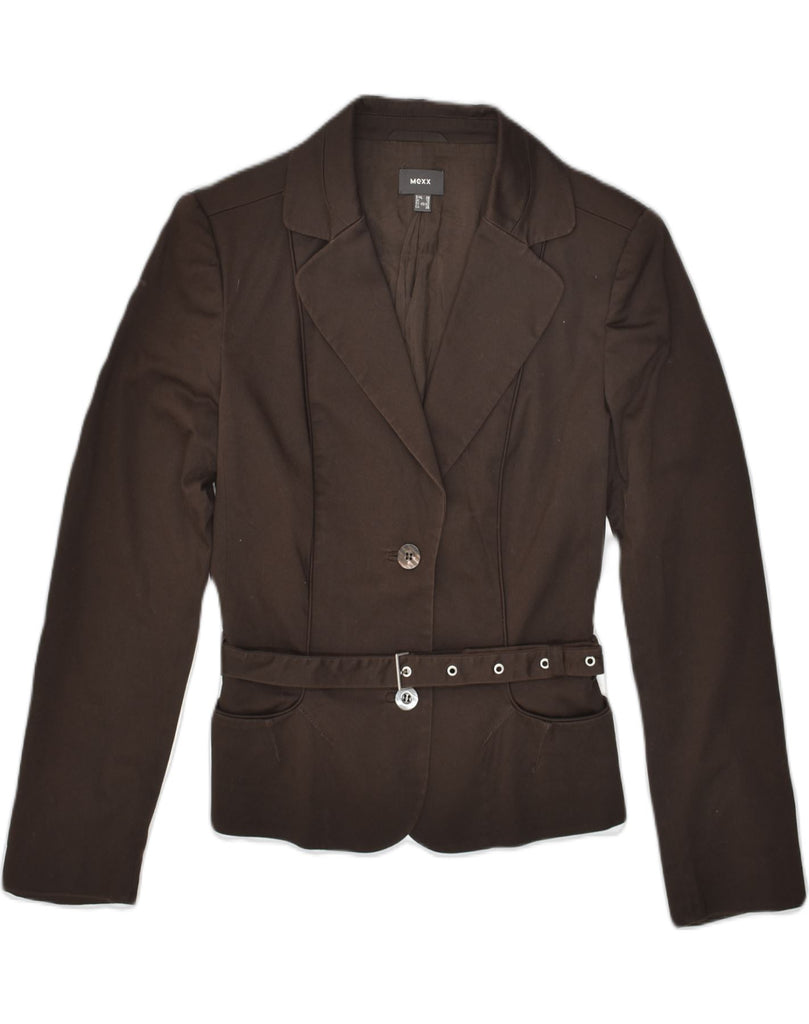 MEXX Womens 2 Button Blazer Jacket UK 12 Medium Brown Cotton | Vintage Mexx | Thrift | Second-Hand Mexx | Used Clothing | Messina Hembry 