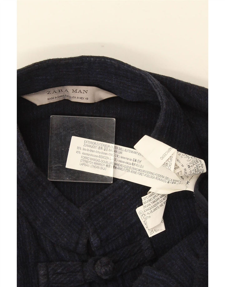 ZARA Mens Duffle Jacket UK 38 Medium Navy Blue Linen
