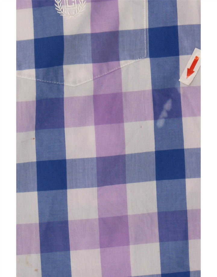 Chaps Mens Easy Care Short Sleeve Shirt 2XL Blue Gingham Cotton
