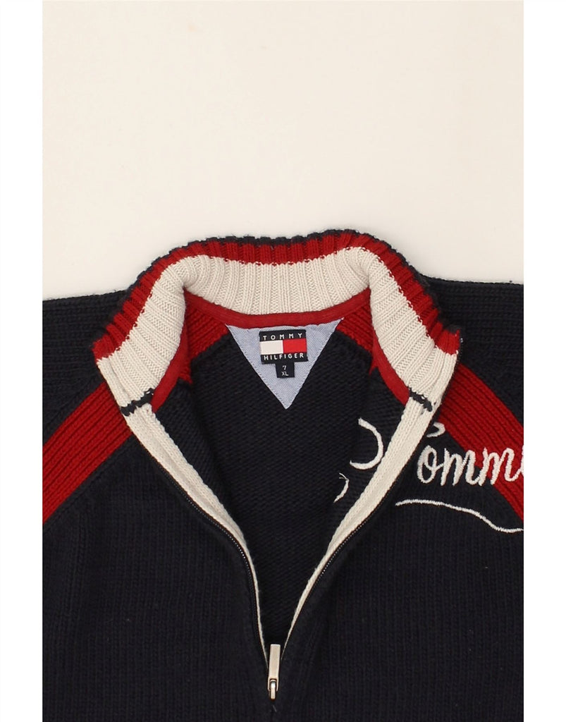 TOMMY HILFIGER Boys Graphic Cardigan Sweater 6-7 Years XL  Navy Blue | Vintage Tommy Hilfiger | Thrift | Second-Hand Tommy Hilfiger | Used Clothing | Messina Hembry 