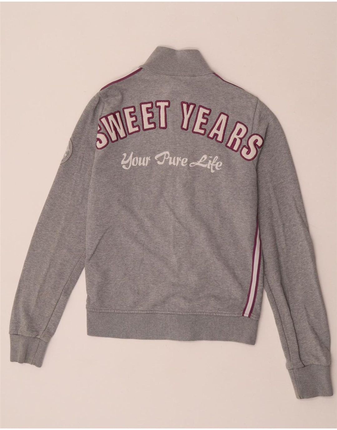 Sweet Years Womens Graphic Tracksuit Top Jacket UK 12 Medium Grey Cotton
