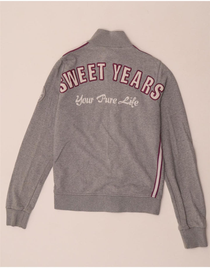 Sweet Years Womens Graphic Tracksuit Top Jacket UK 12 Medium Grey Cotton