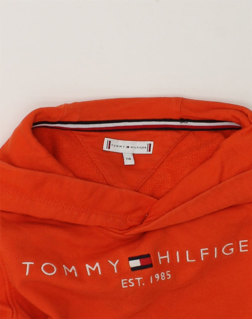 TOMMY HILFIGER Girls Graphic Hoodie Jumper 5-6 Years Orange Cotton | Vintage Tommy Hilfiger | Thrift | Second-Hand Tommy Hilfiger | Used Clothing | Messina Hembry 