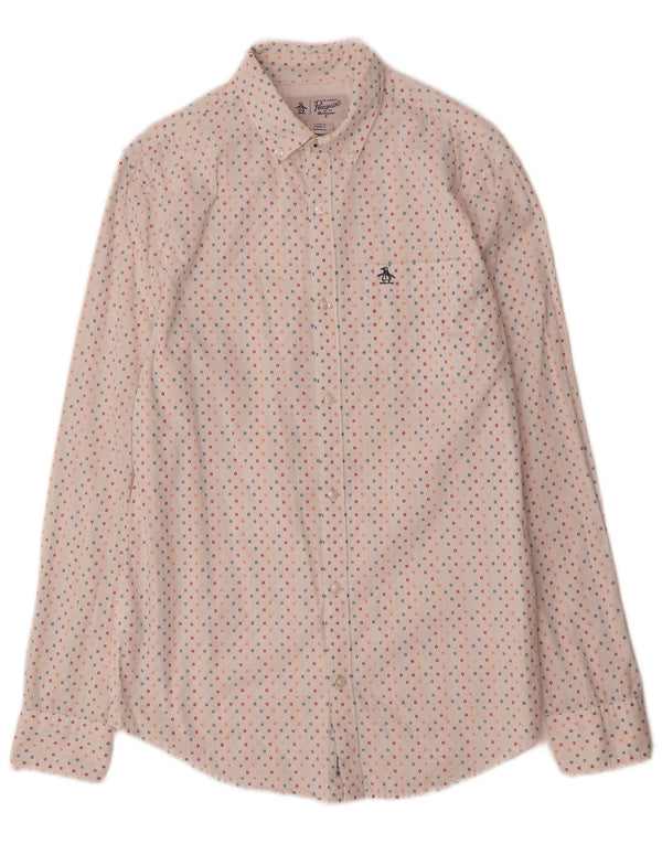 Penguin Mens Shirt Small White Spotted Cotton