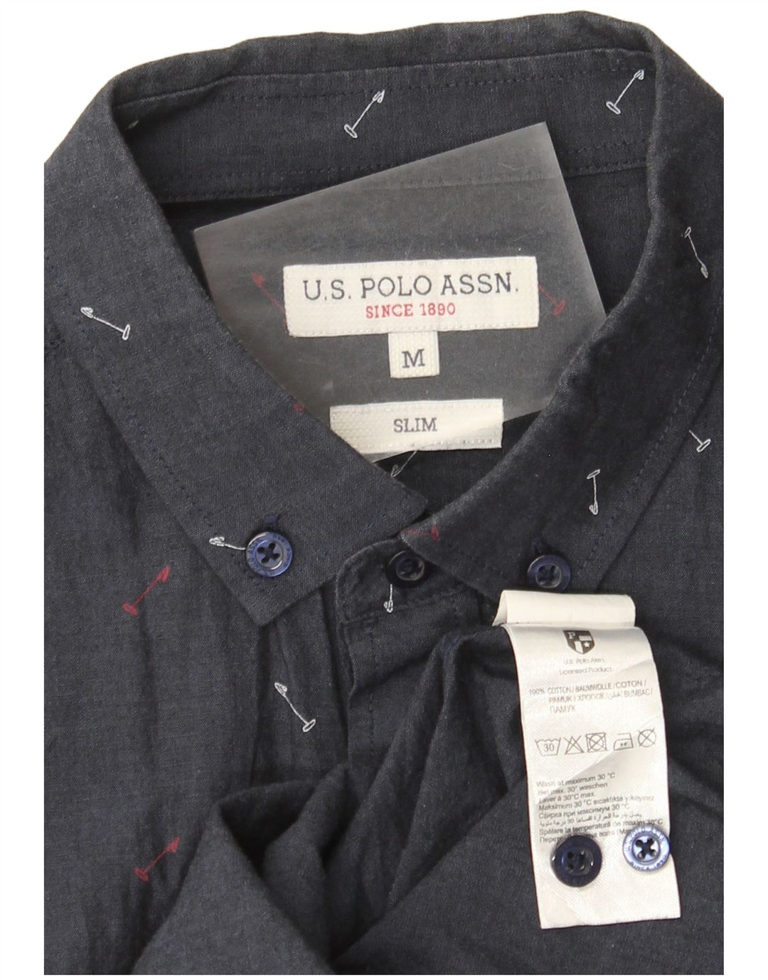 U.S. Polo Assn. Mens Abstract Pattern Slim Shirt Medium Navy Blue Cotton