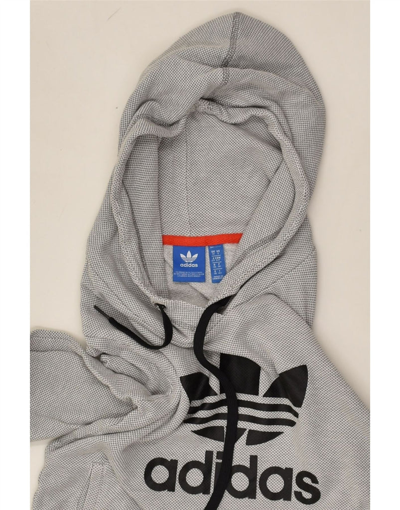 ADIDAS Womens Graphic Hoodie Jumper UK 10 Small Grey Polyester | Vintage Adidas | Thrift | Second-Hand Adidas | Used Clothing | Messina Hembry 