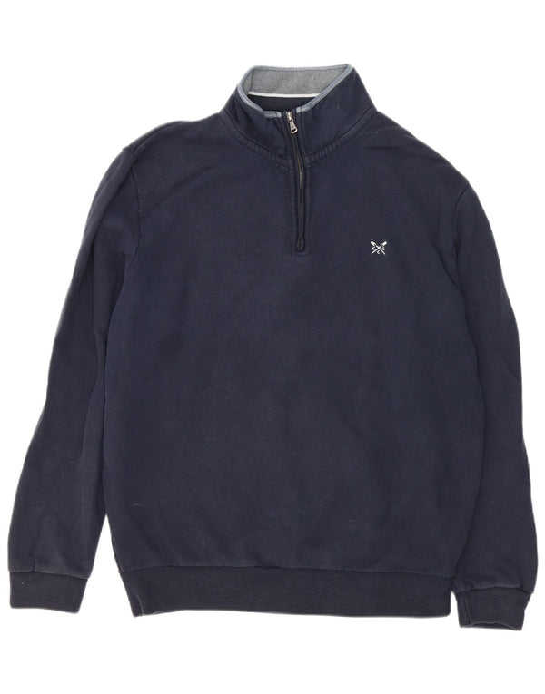 Crew Clothing Mens Zip Neck Sweatshirt Jumper Large Navy Blue Cotton