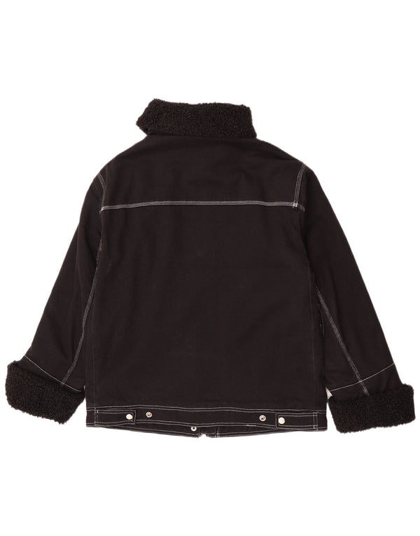 Topshop Womens Oversized Sherpa Jacket UK 8 Small Black Cotton