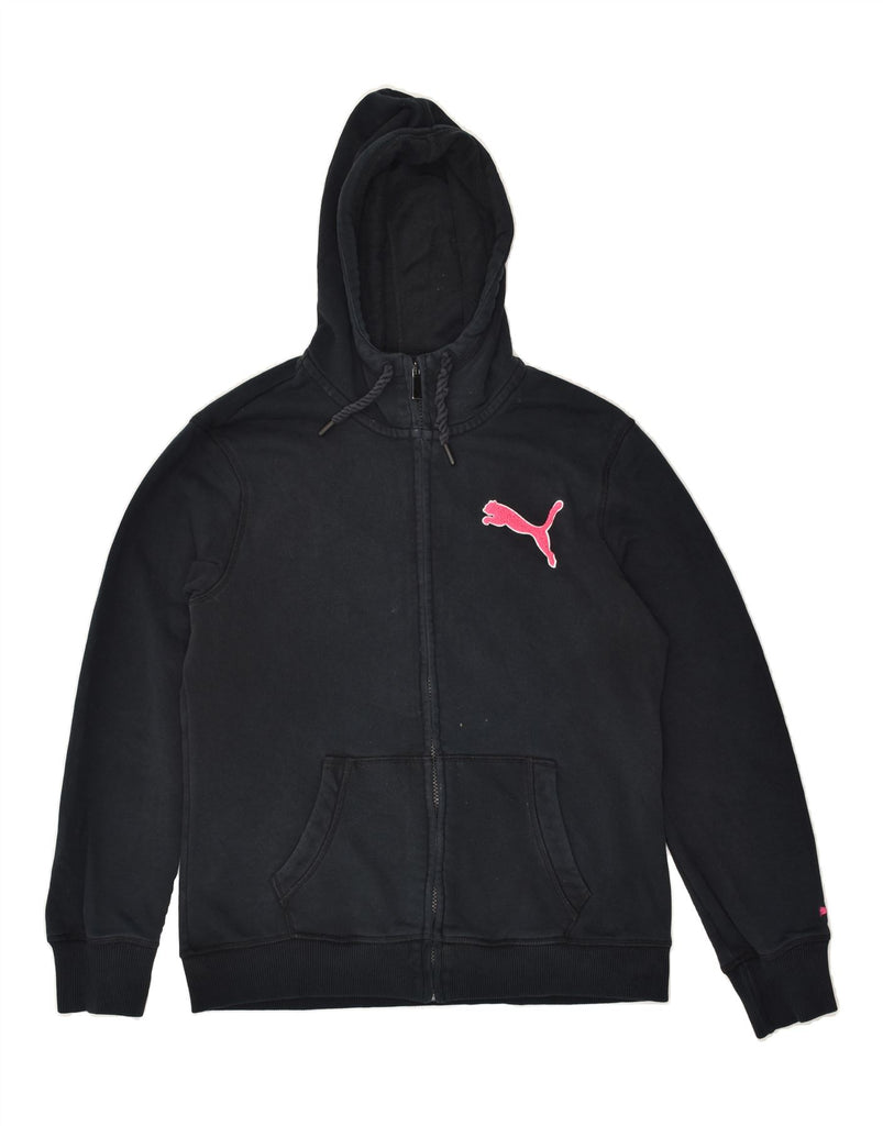 PUMA Womens Graphic Zip Hoodie Sweater UK 12 Medium Black Cotton | Vintage Puma | Thrift | Second-Hand Puma | Used Clothing | Messina Hembry 