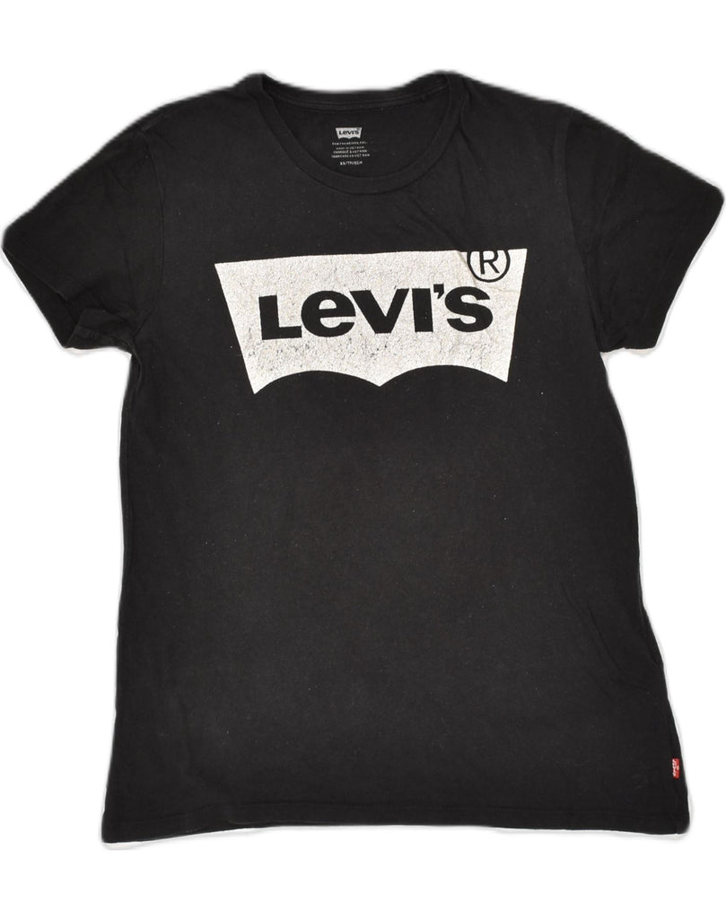 LEVI'S Womens Graphic T-Shirt Top UK 6 XS Black Cotton | Vintage Levi's | Thrift | Second-Hand Levi's | Used Clothing | Messina Hembry 