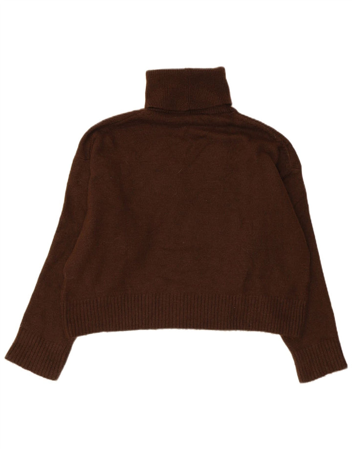 Zara Womens Oversized Crop Roll Neck Jumper Sweater UK 10 Small Brown