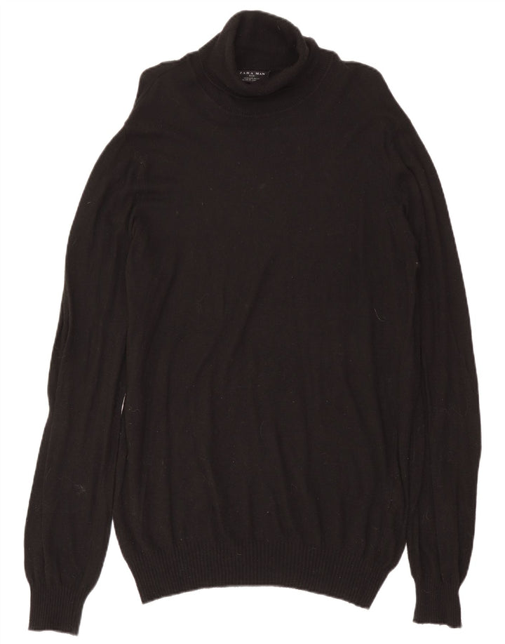 Zara Mens Roll Neck Jumper Sweater XL Black Viscose