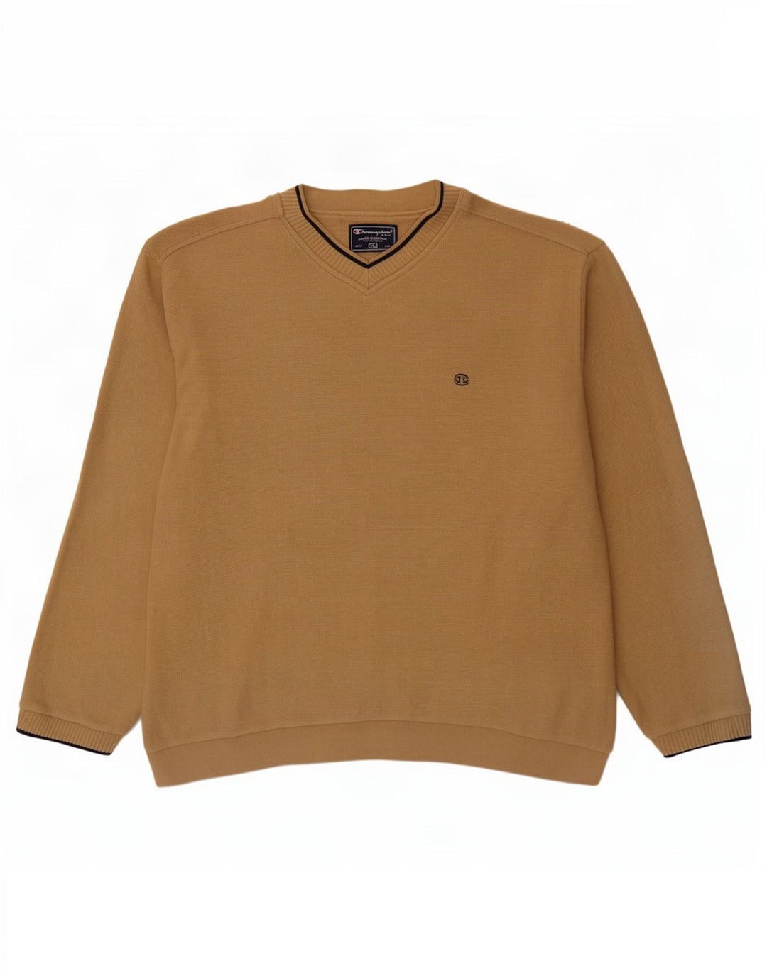 Champion Mens V-Neck Jumper Sweater XL Beige Cotton