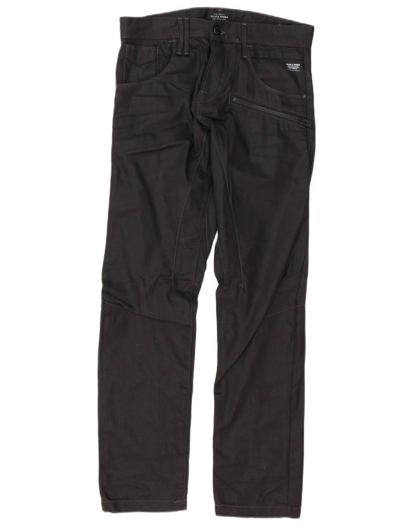 Jack & Jones Mens Straight Cargo Trousers W30 L32 Black Cotton