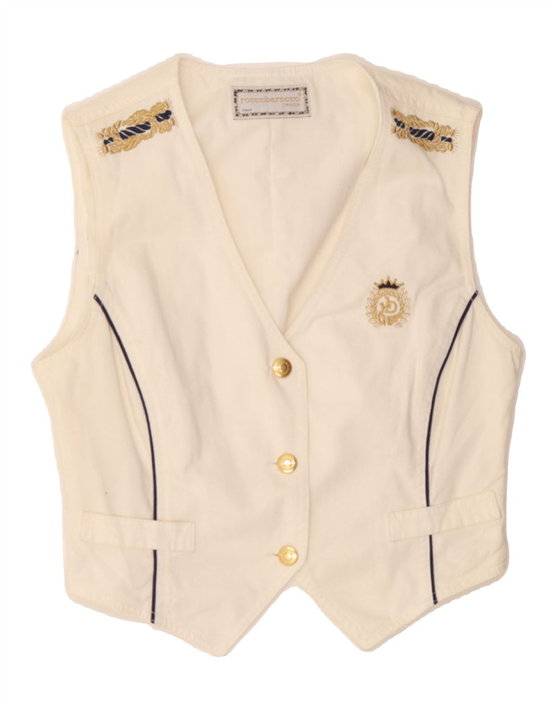 ROCCOBAROCCO Womens Waistcoat IT 40 Small White Cotton Vintage Roccobarocco and Second-Hand Roccobarocco from Messina Hembry 