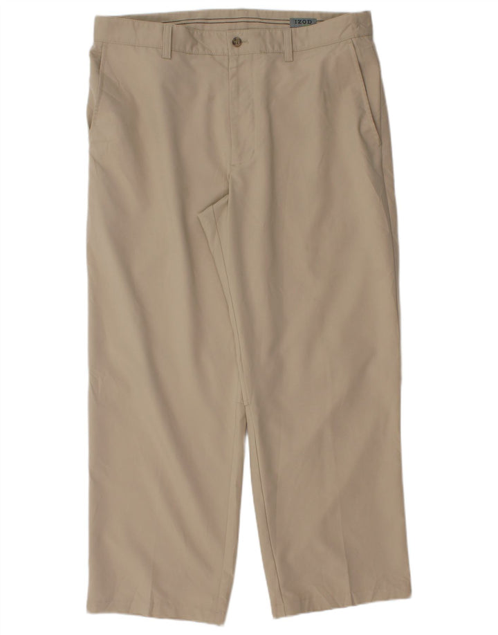 Izod Mens Straight Chino Trousers W36 L28 Beige Polyester