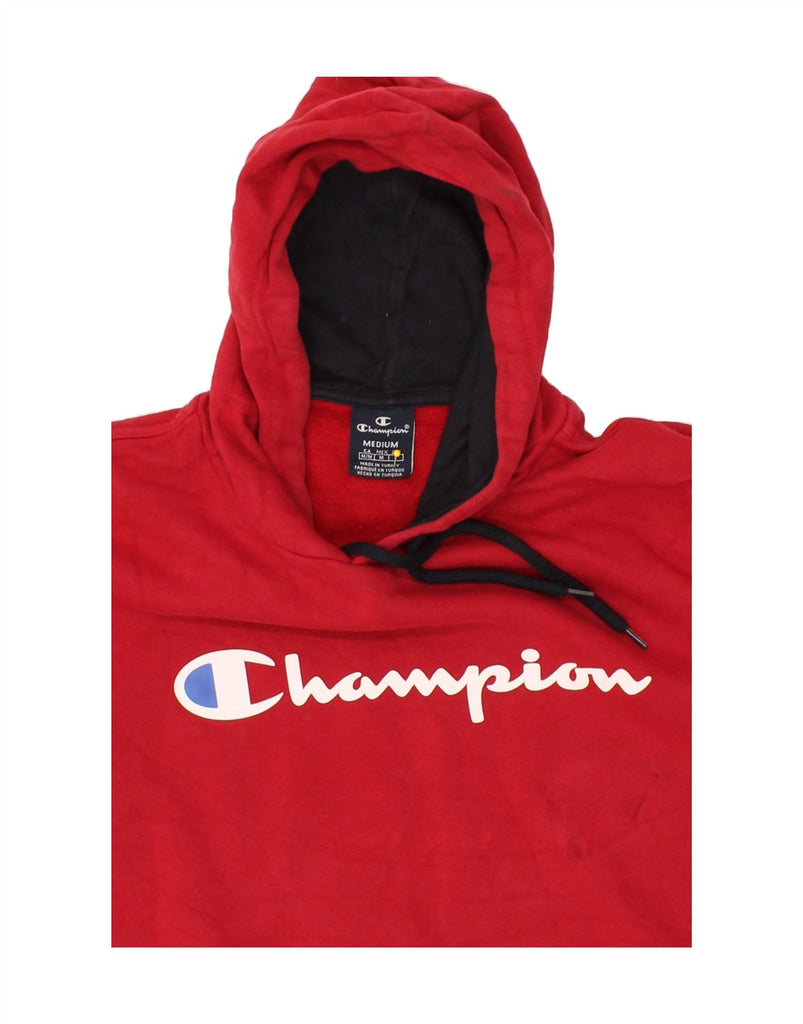 CHAMPION Mens Graphic Hoodie Jumper Medium Red Cotton | Vintage Champion | Thrift | Second-Hand Champion | Used Clothing | Messina Hembry 