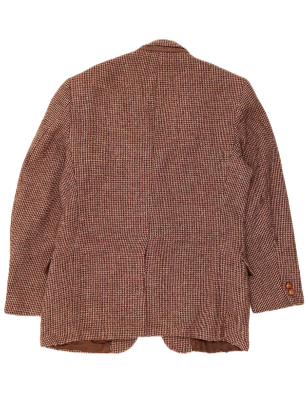 Harris Tweed Mens 2 Button Blazer Jacket UK 36 Small Brown Houndstooth