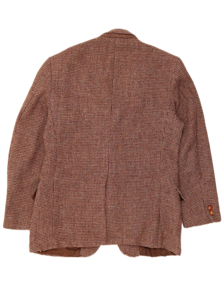 Harris Tweed Mens 2 Button Blazer Jacket UK 36 Small Brown Houndstooth