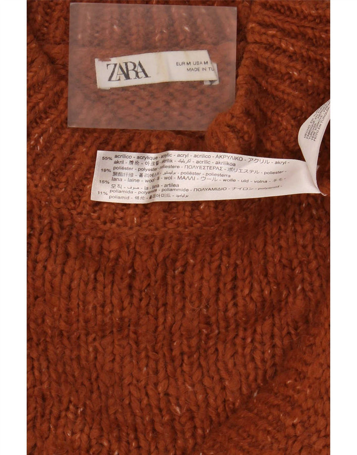 Zara Womens Crop Turtle Neck Jumper Sweater UK 14 Medium Brown Flecked