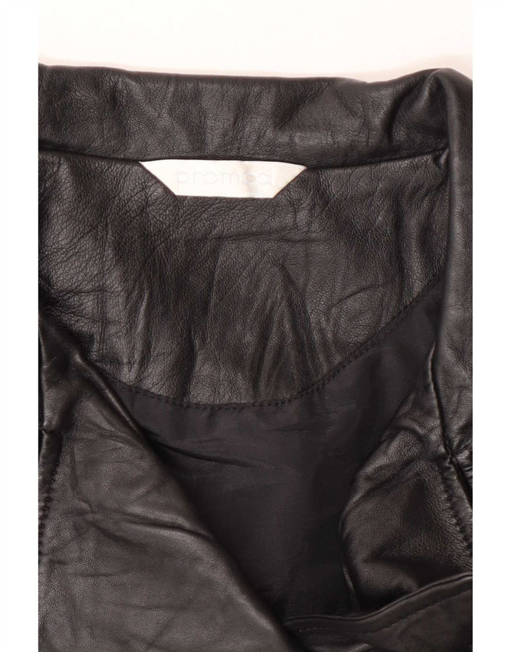 Promod Womens Leather Biker Jacket UK 8 Small Black