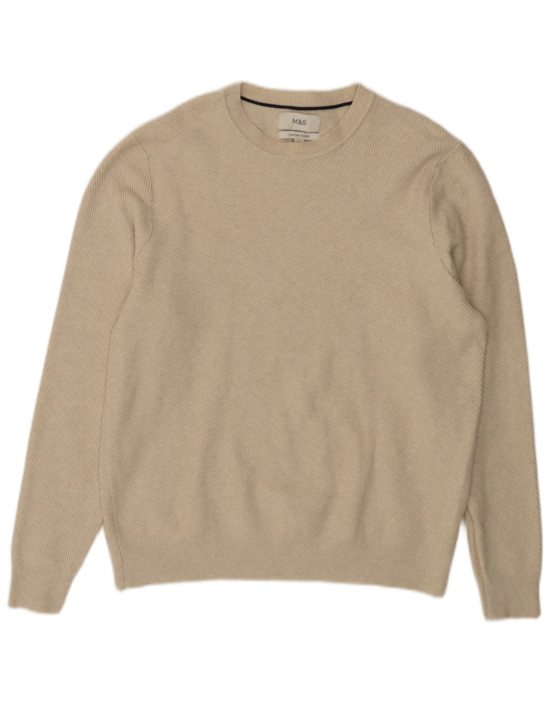 Marks & Spencer Mens Crew Neck Jumper Sweater Large Beige Polyester