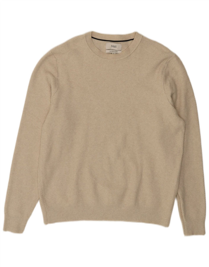 Marks & Spencer Mens Crew Neck Jumper Sweater Large Beige Polyester