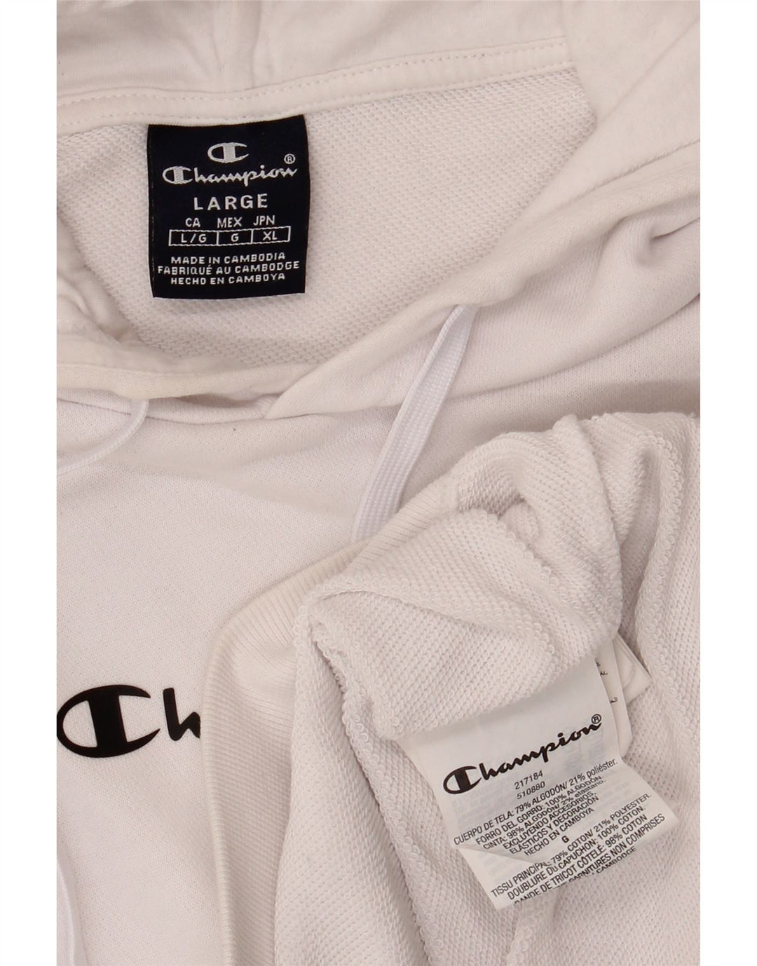 CHAMPION Mens Graphic Hoodie Jumper Large White Cotton