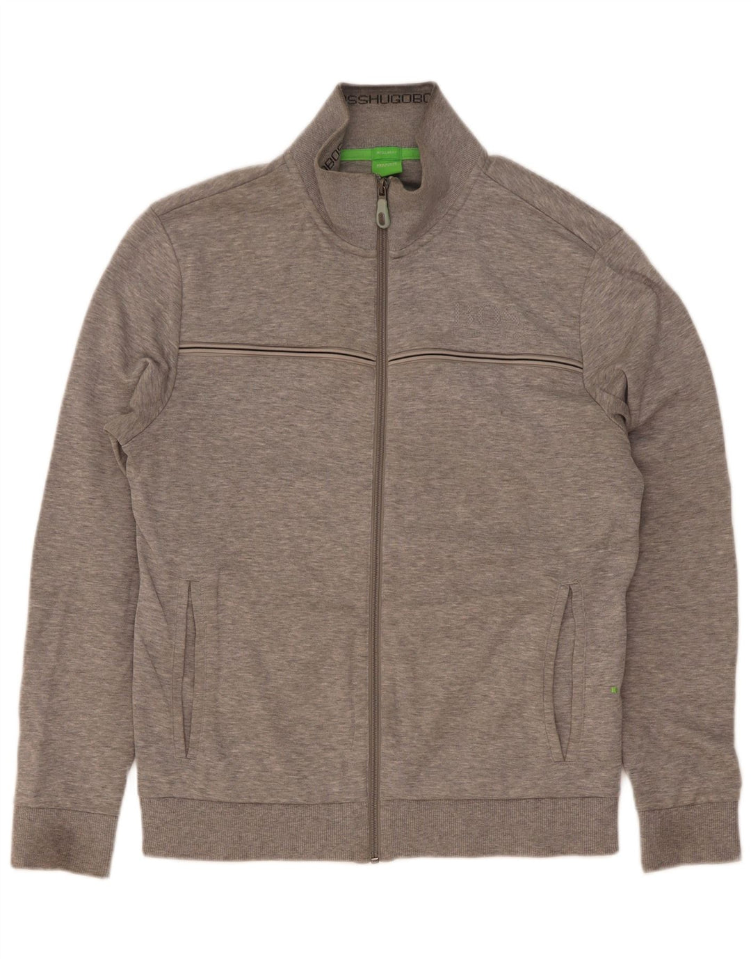 Hugo Boss Mens Tracksuit Top Jacket Small Grey Striped Cotton
