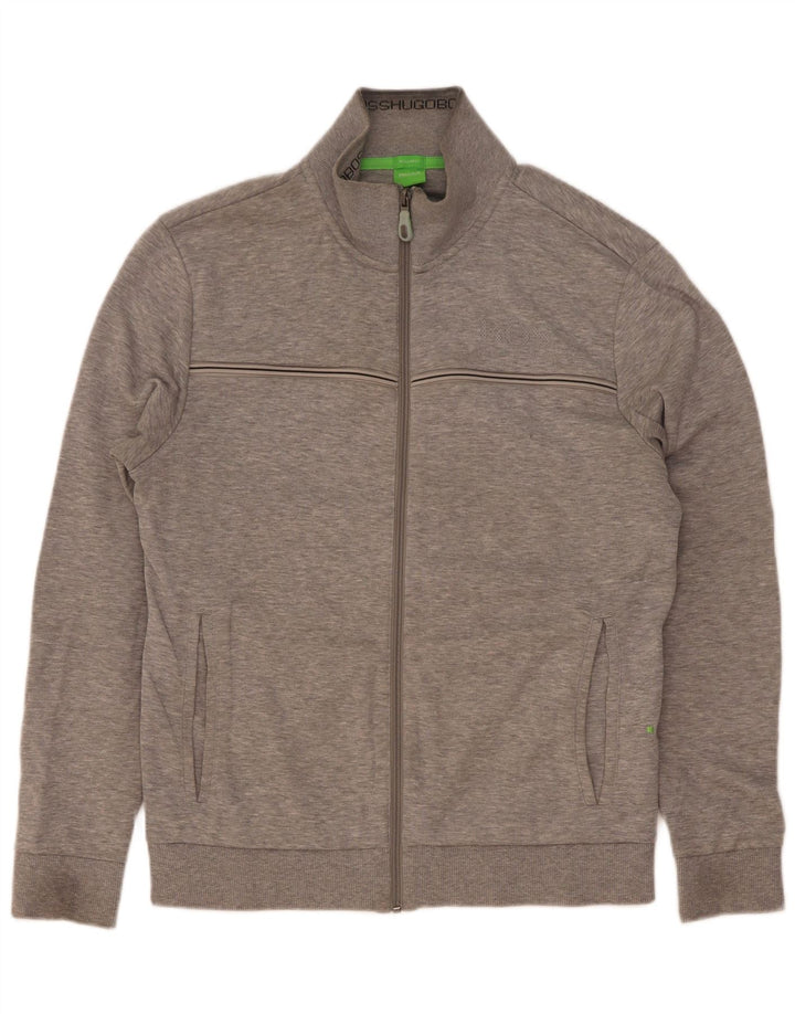 Hugo Boss Mens Tracksuit Top Jacket Small Grey Striped Cotton