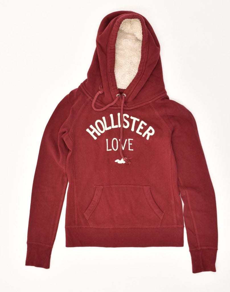 HOLLISTER Womens Graphic Hoodie Jumper UK 10 Small Burgundy Cotton | Vintage Hollister | Thrift | Second-Hand Hollister | Used Clothing | Messina Hembry 