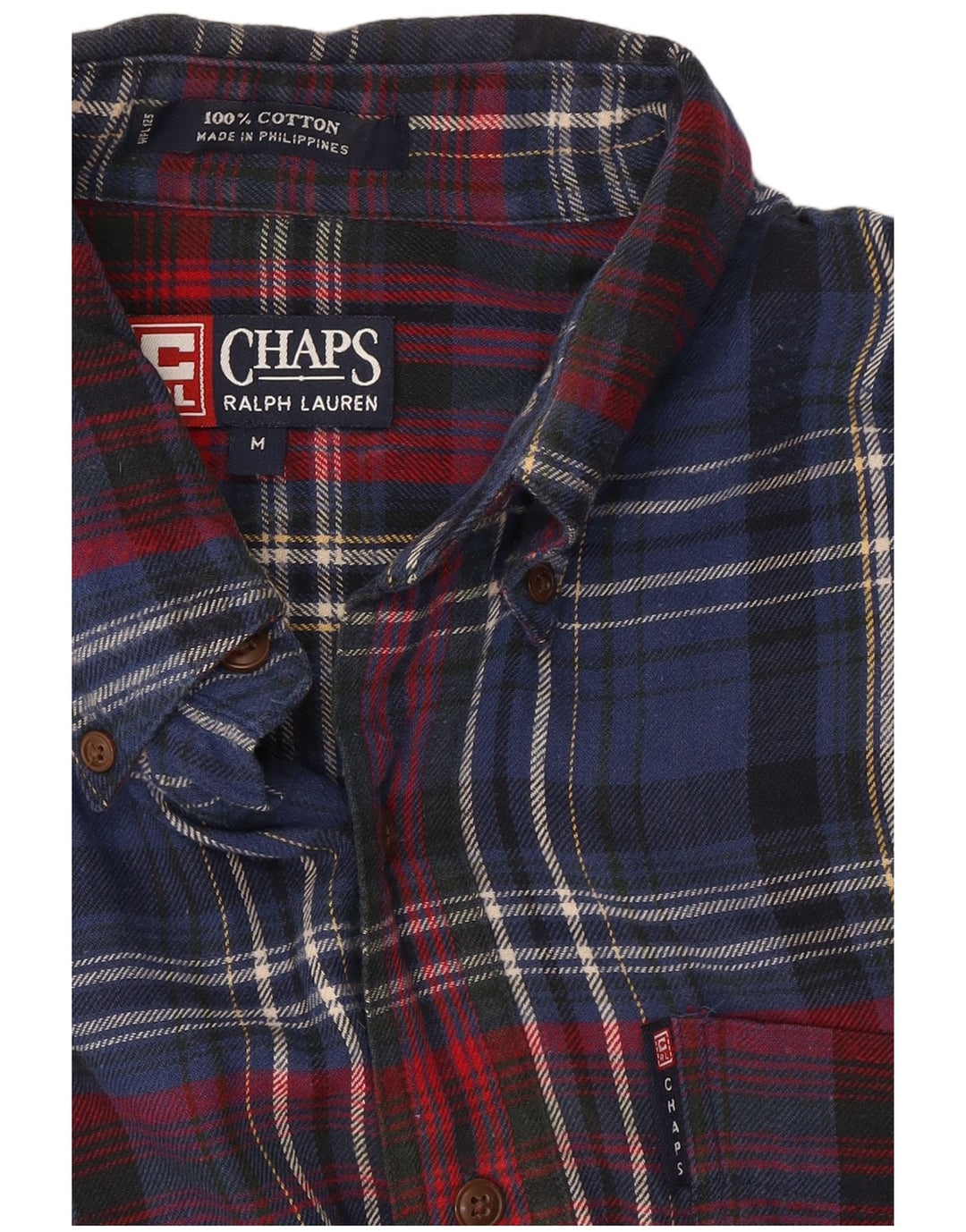 Chaps Ralph Lauren Mens Flannel Shirt Medium Navy Blue Check Cotton