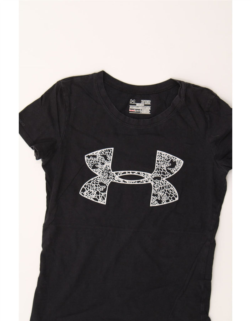 UNDER ARMOUR Womens Heat Gear Graphic T-Shirt Top UK 6 XS Black Cotton Vintage Under Armour and Second-Hand Under Armour from Messina Hembry 