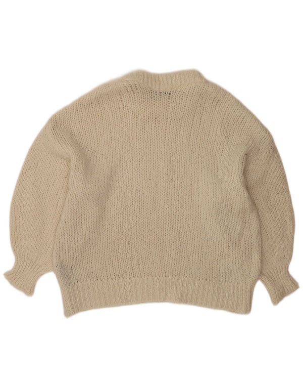 Zara Womens Oversized Crew Neck Jumper Sweater UK 10 Small Off White