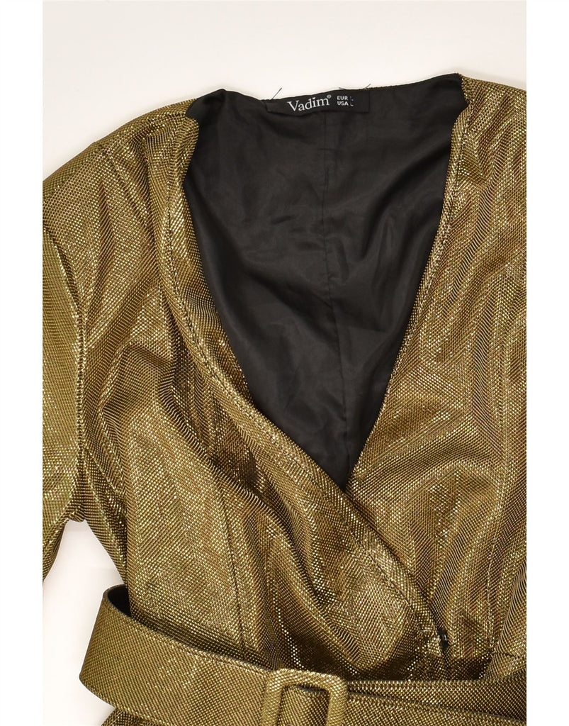 VINTAGE Womens A-Line Dress UK 14 Large Gold Polyester | Vintage Vintage | Thrift | Second-Hand Vintage | Used Clothing | Messina Hembry 