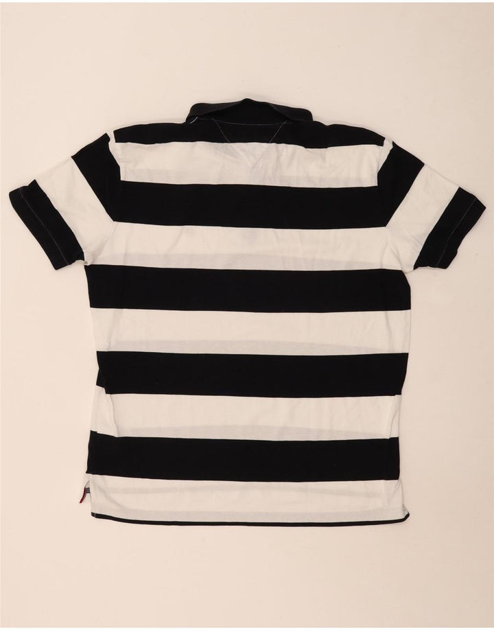 TOMMY HILFIGER Mens Regular Fit Polo Shirt XL Black Striped Cotton